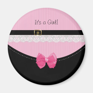 Girly Pink und Black Baby Shoes Geburtserklärung Magnet