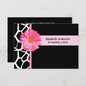 Girly Pink und Black Giraffe Babydusche Einladung (Vorne/Hinten)