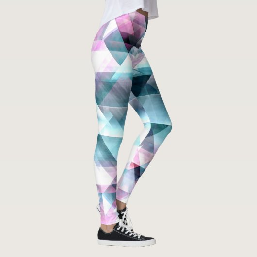Girly Pink und Blue Abstrakt Geometric Muster Leggings (Rechts)