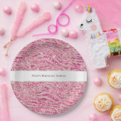 Girly Pink und Blush Glitzer Zebra Birthday Pappteller (Party)