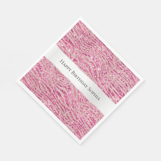 Girly Pink und Blush Glitzer Zebra Birthday Serviette (Ecke)