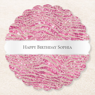Girly Pink und Blush Glitzer Zebra Birthday Untersetzer