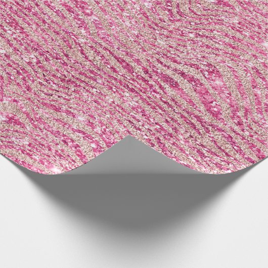Girly Pink und Blush Glitzer Zebra Geschenkpapier (Ecke)