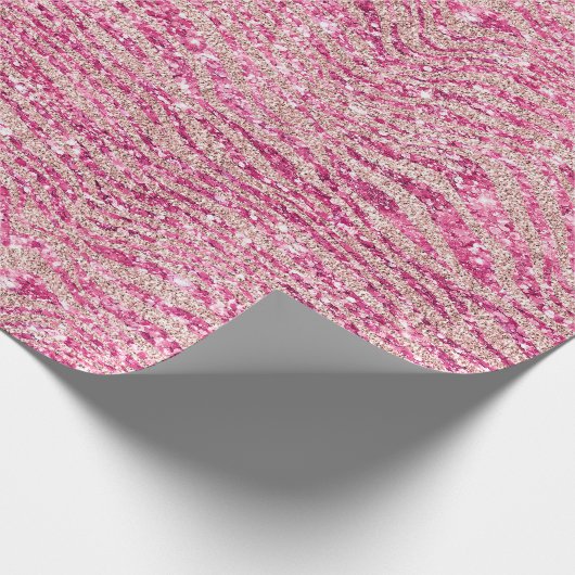 Girly Pink und Blush Glitzer Zebra Geschenkpapier (Ecke)