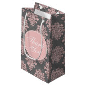 Girly Pink und Gray Damask Danke Kleine Geschenktüte (Vorderseite Schrägansicht)