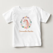 Girly Pink Unicorn Blumengrün Baby T-shirt (Vorderseite)