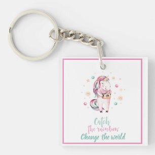 Girly Pink Unicorn Foto Name Schlüsselanhänger