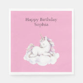 Girly Pink Unicorn on Cloud Birthday Serviette (Vorderseite)