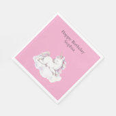 Girly Pink Unicorn on Cloud Birthday Serviette (Ecke)