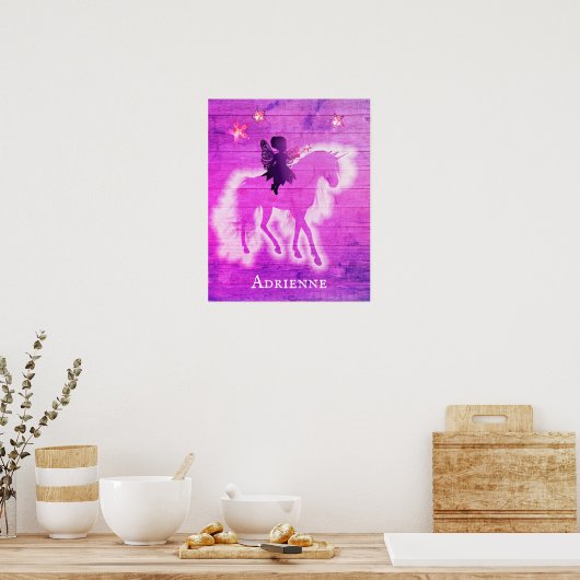 Girly Pink Unicorn Personalisiert Poster (Küche)