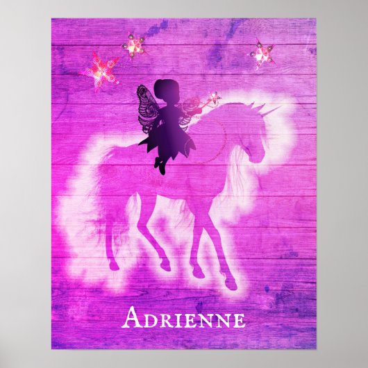 Girly Pink Unicorn Personalisiert Poster (Vorne)