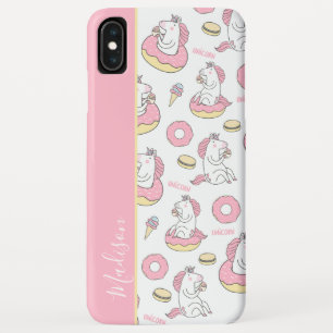 Girly Pink Unicorns und Donuts Muster mit Namen Case-Mate iPhone Hülle