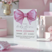 Girly Pink Watercolor Bow Babydusche Einladung