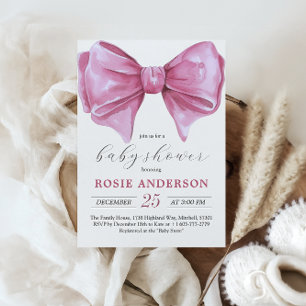 Girly Pink Watercolor Bow Babydusche Einladung