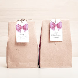 Girly Pink Watercolor Bow Babydusche Geschenkanhänger