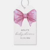 Girly Pink Watercolor Bow Babydusche Geschenkanhänger (Rückseite)