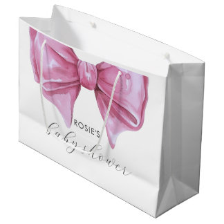 Girly Pink Watercolor Bow Babydusche Große Geschenktüte
