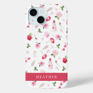 Girly Pink Watercolor Floral Name Case-Mate iPhone Hülle