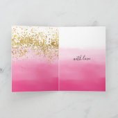 Girly Pink Watercolor Ombre Gold Confetti Karte (Innenseite)