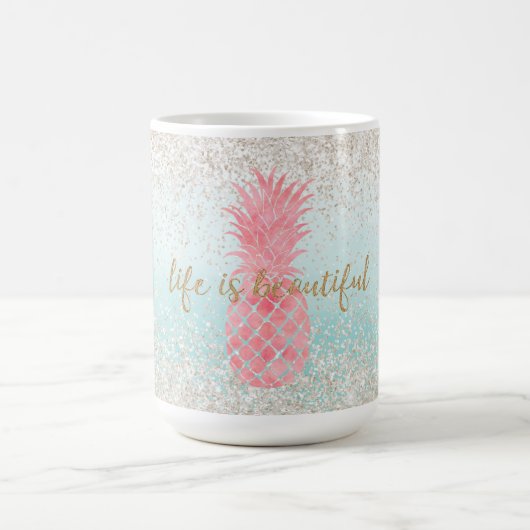 Girly Pink Watercolor Tropische Ananas Kaffeetasse (Mittel)