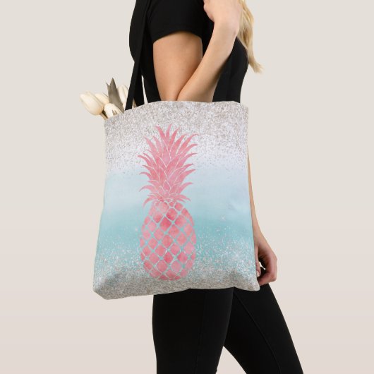 Girly Pink Watercolor Tropische Ananas Tasche (Von Nahem)