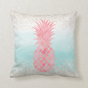Girly Pink Watercolor Tropischer Ananas Kissen