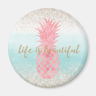 Girly Pink Watercolor Tropischer Ananas Magnet