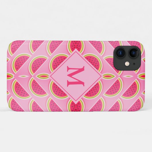 Girly Pink Watermelon Monogram Case-Mate iPhone Hülle (Rückseite (Horizontal))
