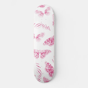 Girly Pink White Butterfets Wasserfarben Muster Skateboard