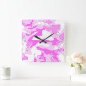 Girly Pink White Camouflage Hintergrundbild Quadratische Wanduhr (Zuhause)