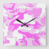 Girly Pink White Camouflage Hintergrundbild Quadratische Wanduhr (Vorderseite)