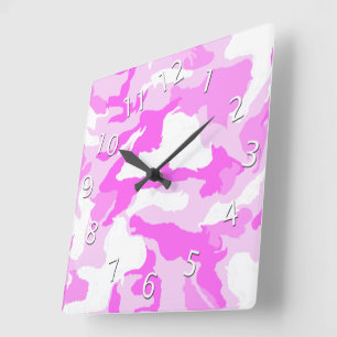 Girly Pink White Camouflage Hintergrundbild Quadratische Wanduhr