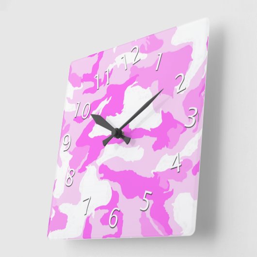Girly Pink White Camouflage Hintergrundbild Quadratische Wanduhr (Winkel)