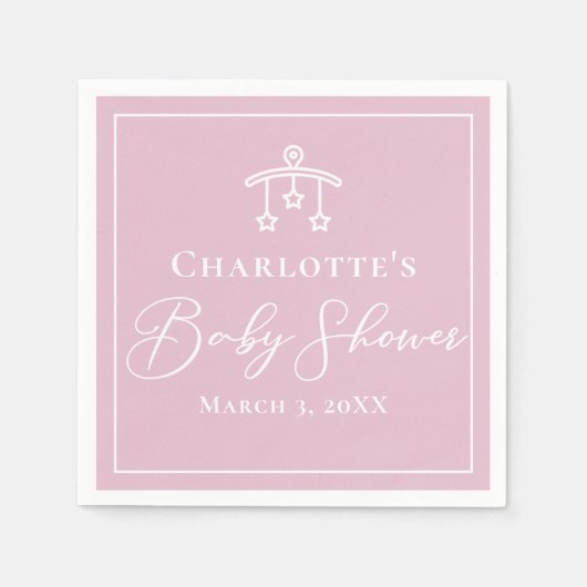 Girly Pink White Chic Minimalistisch Baby Dusche Serviette (Vorderseite)