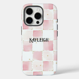 Girly Pink White Chic Squares iPhone 16 Pro Hülle