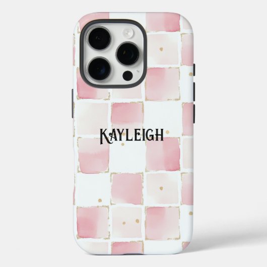 Girly Pink White Chic Squares Case-Mate iPhone Hülle (Rückseite)