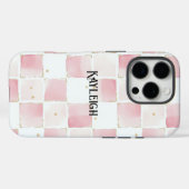 Girly Pink White Chic Squares Case-Mate iPhone Hülle (Rückseite (Horizontal))