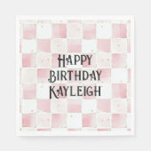 Girly Pink White Chic Squares Geburtstag Serviette (Vorderseite)