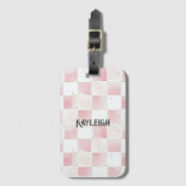 Girly Pink White Chic Squares Gepäckanhänger (Vorderseite Vertikal)
