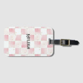 Girly Pink White Chic Squares Gepäckanhänger (Vorderseite (Horizontal))