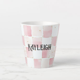 Girly Pink White Chic Squares Milchtasse