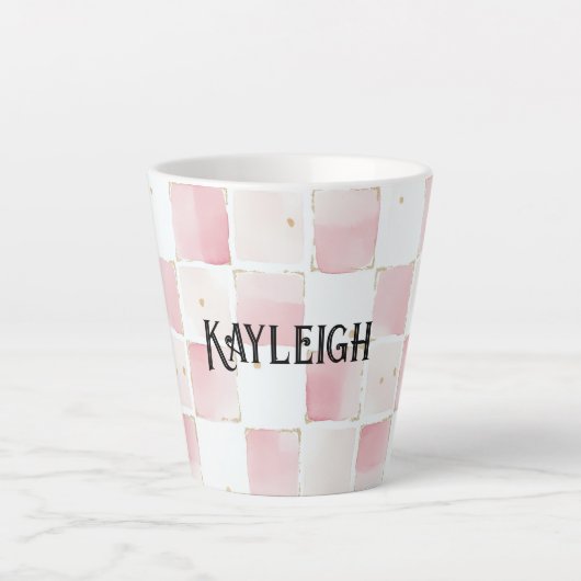 Girly Pink White Chic Squares Milchtasse (Vorderseite)