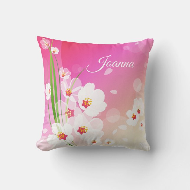 Girly Pink White Floral Collage Kissen (Vorderseite)