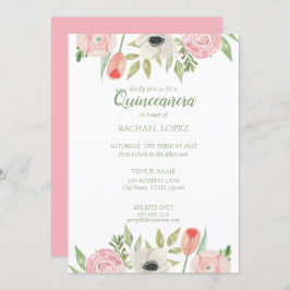 Girly Pink & White Floral Quinceanera Geburtstag Einladung
