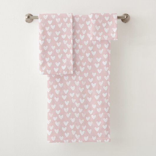 Girly Pink White Hearts Brautparty Badhandtuch Set (Insitu)