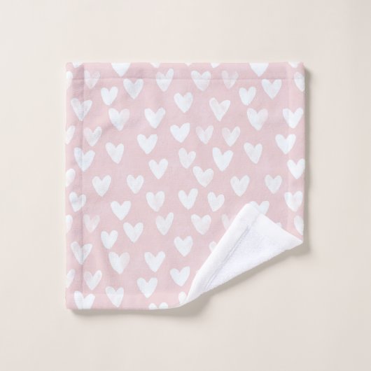 Girly Pink White Hearts Brautparty Badhandtuch Set (Waschlappen)