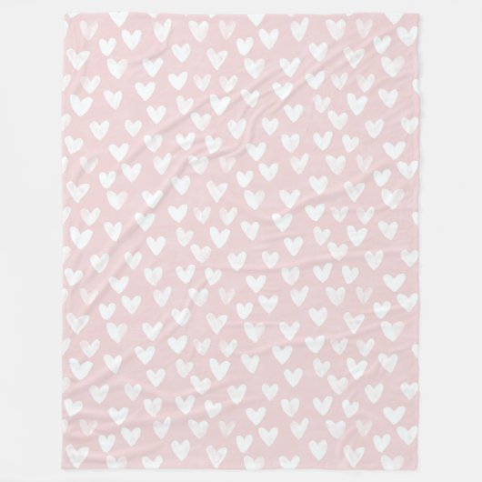 Girly Pink White Hearts Fleecedecke (Vorderseite)