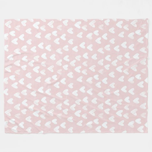 Girly Pink White Hearts Fleecedecke (Vorderseite (Horizontal))
