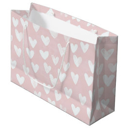 Girly Pink White Hearts Geburtstag Große Geschenktüte