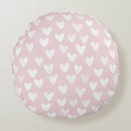Girly Pink White Hearts Rundes Kissen